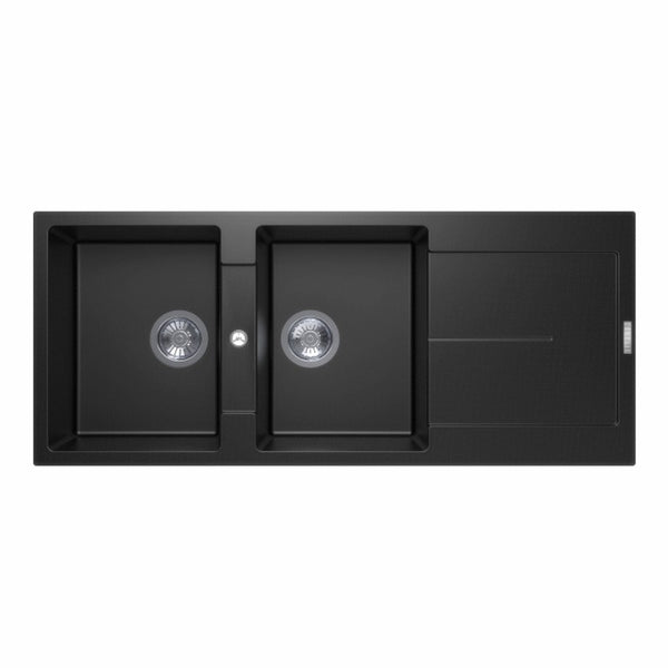 1160x500mm Metallic Black Double Bowl Kitchen Sink Reversible Topmount with Overflow