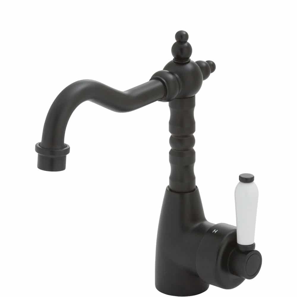 Fienza Eleanor Shepherds Crook Basin Mixer - Matte Black/Ceramic