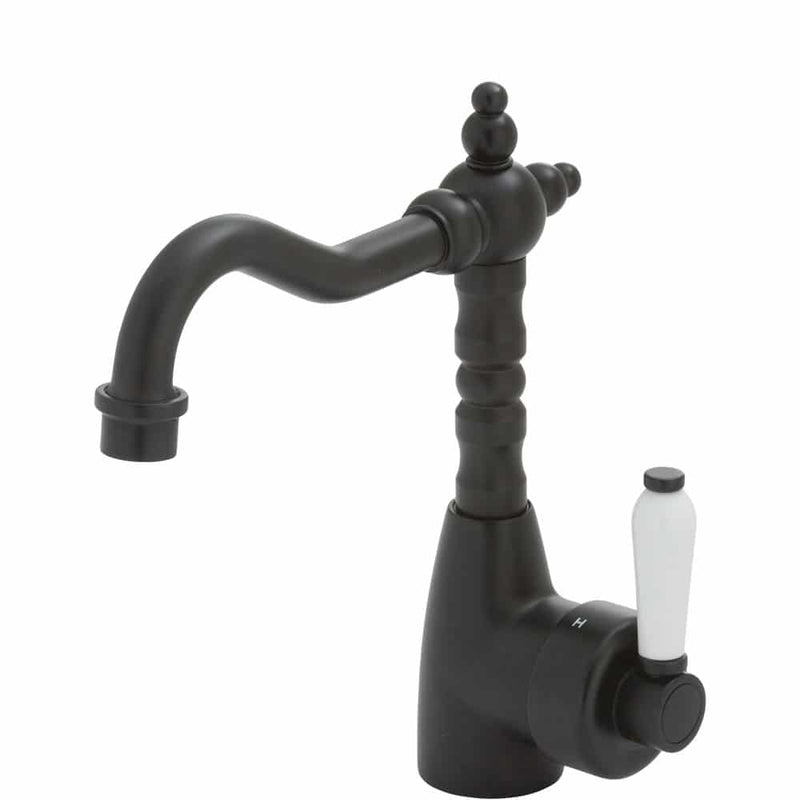 Fienza Eleanor Shepherds Crook Basin Mixer - Matte Black/Ceramic