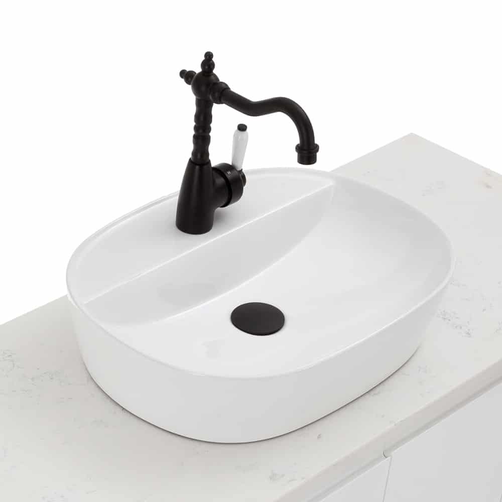 Fienza Eleanor Shepherds Crook Basin Mixer - Matte Black/Ceramic