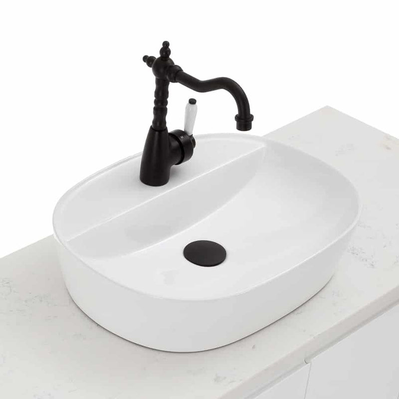 Fienza Eleanor Shepherds Crook Basin Mixer - Matte Black/Ceramic