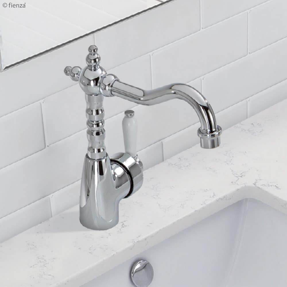 Fienza Eleanor Shepherds Crook Basin Mixer - Chrome/Ceramic