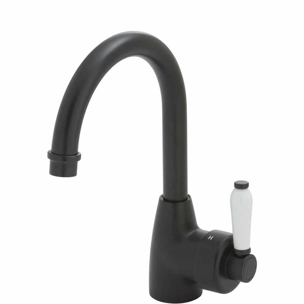 Fienza Eleanor Gooseneck Basin Mixer - Matte Black/Ceramic
