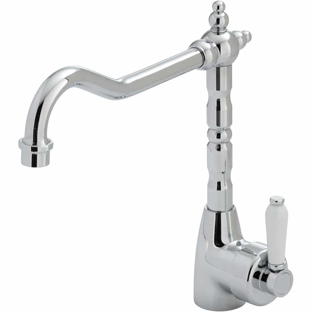 Fienza Eleanor Shepherds Crook Sink Mixer, Chrome / Ceramic