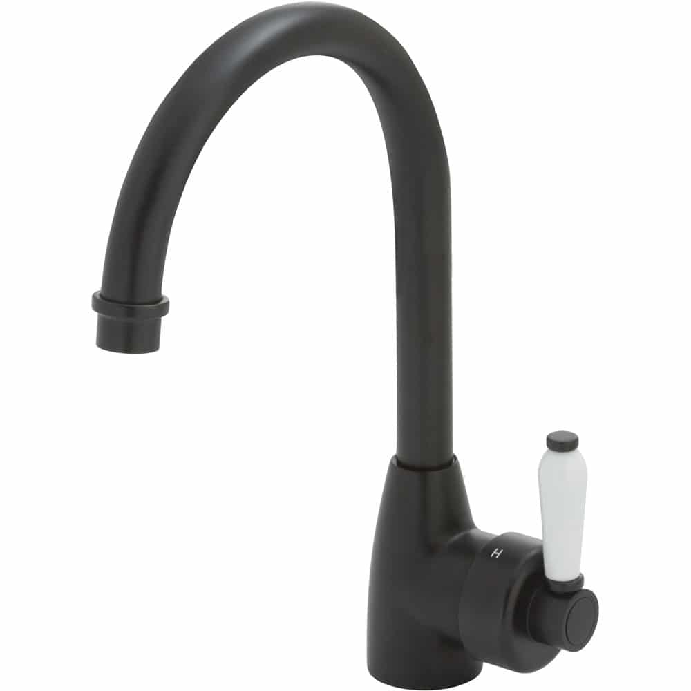 Fienza Eleanor Gooseneck Sink Mixer - Matte Black/Ceramic