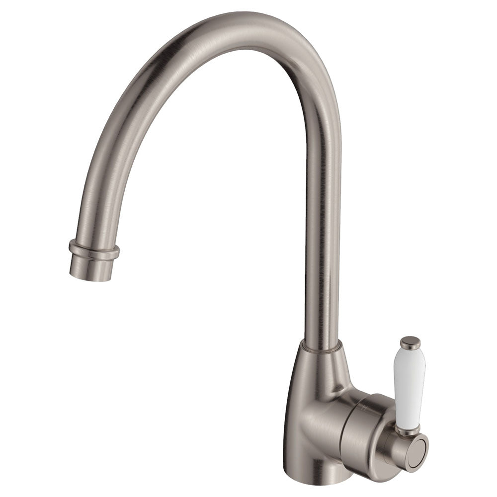 Fienza Eleanor Gooseneck Sink Mixer - Brushed Nickel/Ceramic