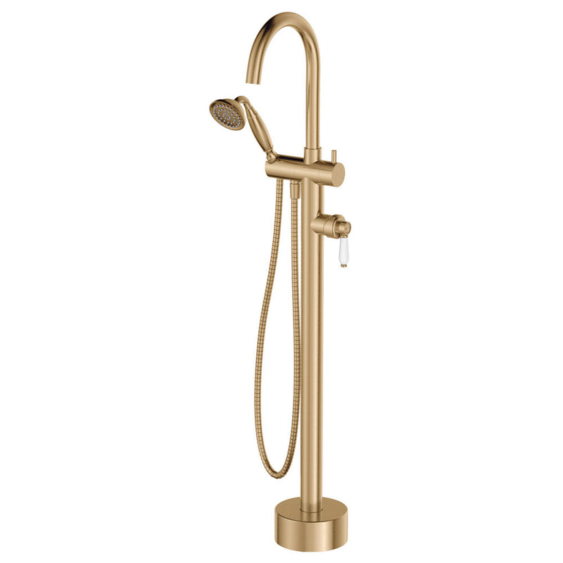 Fienza Eleanor Floor Mixer & Shower, Urban Brass / Ceramic