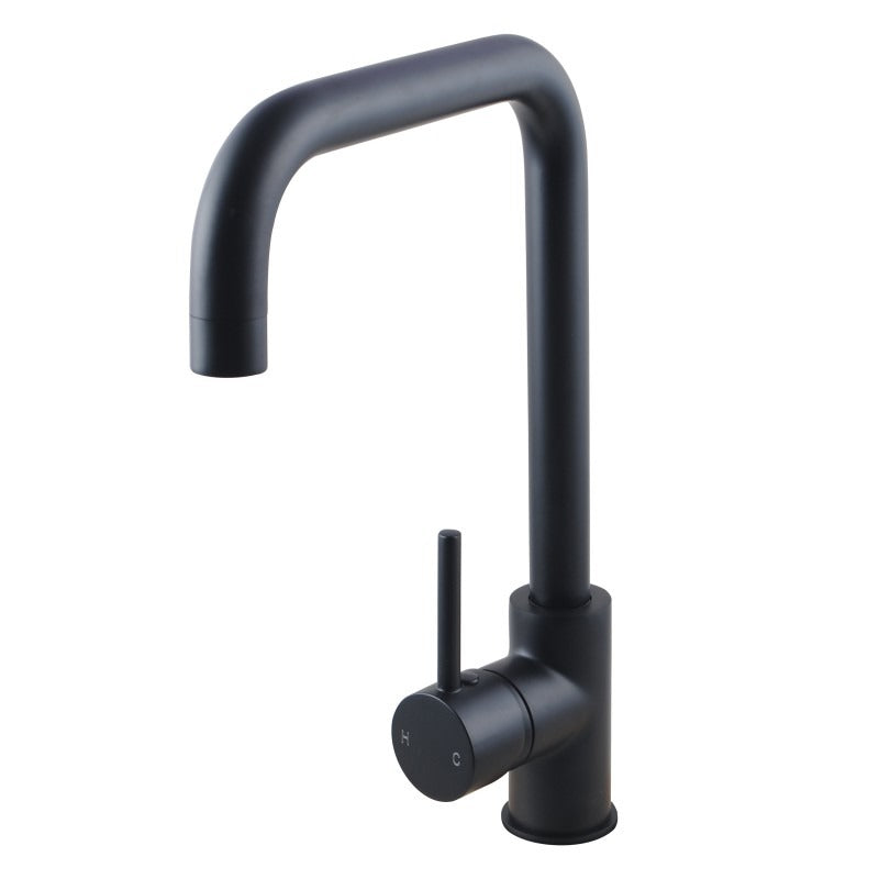 Aquaperla Round Matt Black Swivel Kitchen Sink Mixer Tap