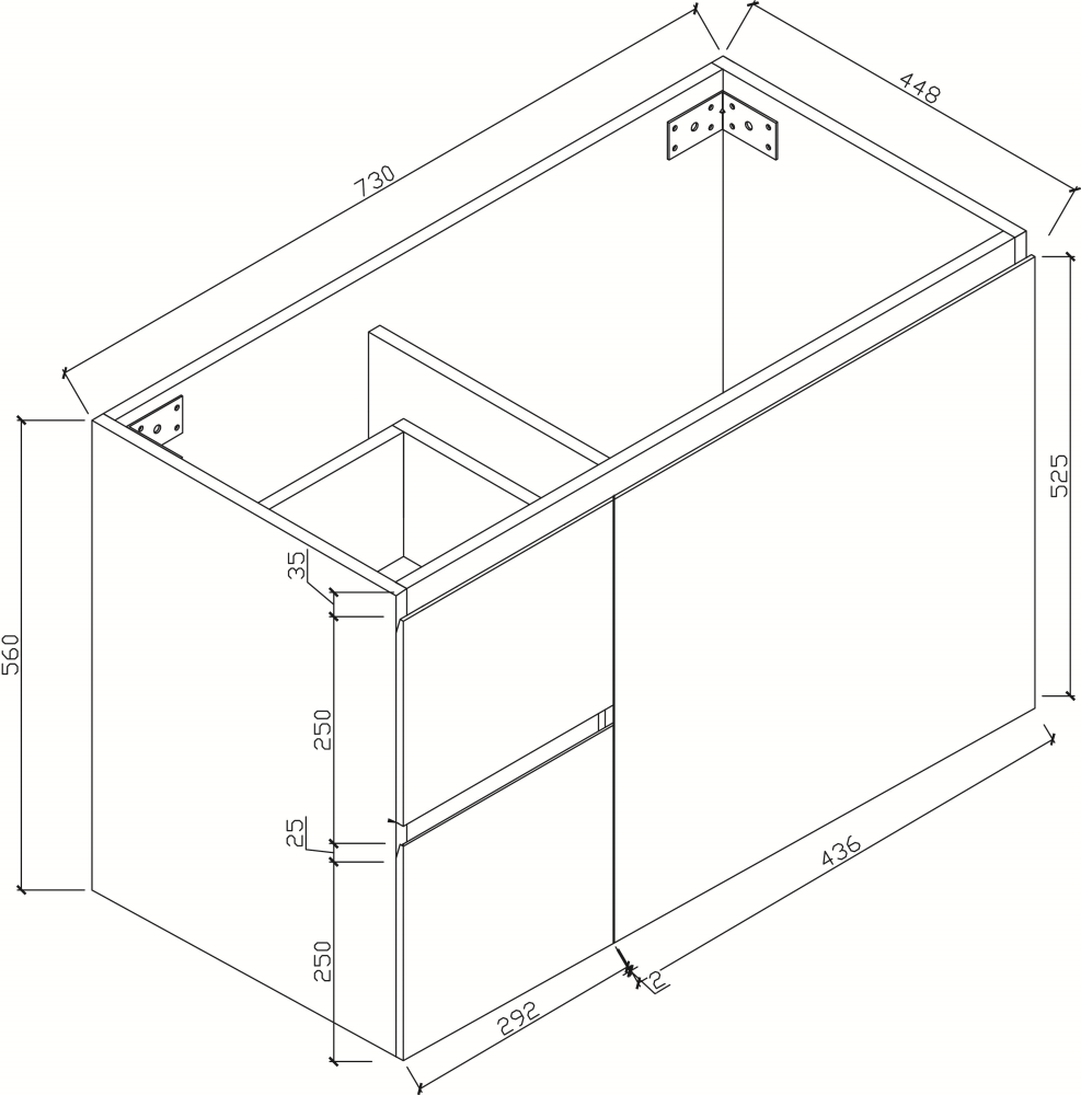 BIANCA 75cm Wall Hung Vanity Cabinet - Left Drawers with Ceramic Top
