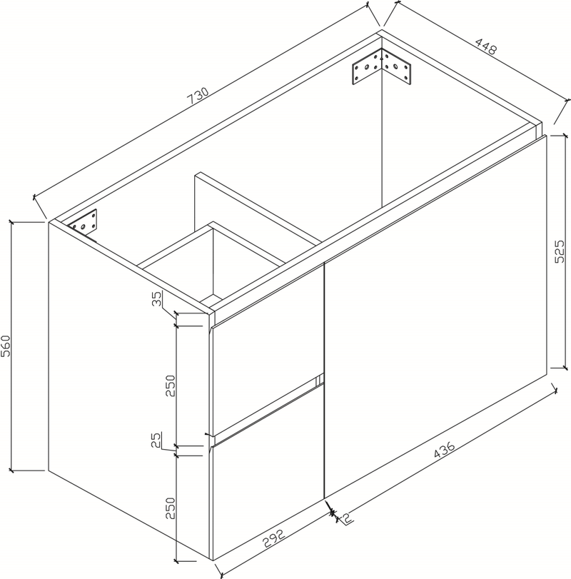 BIANCA 75cm Wall Hung Vanity Cabinet - Right Drawers