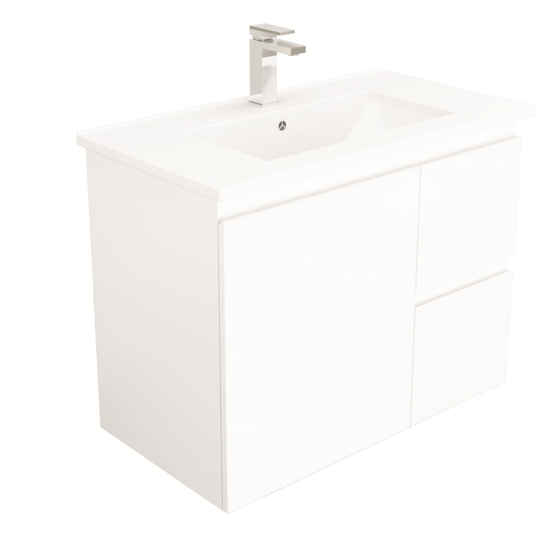 BIANCA 75cm Wall Hung Vanity Cabinet - Left Drawers with Ceramic Top