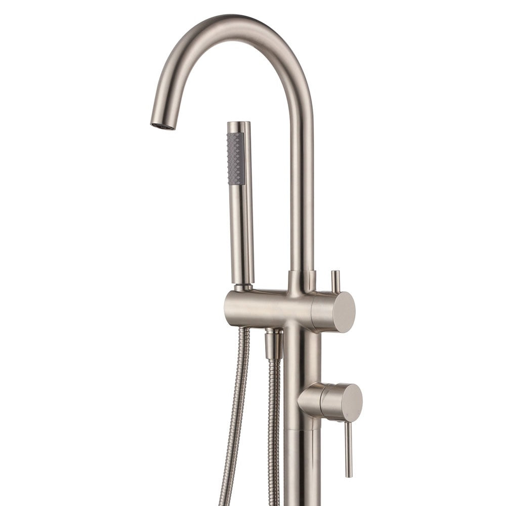 Fienza KAYA Floor Mounted Bath Mixer with Hand Shower Brushed Nickel