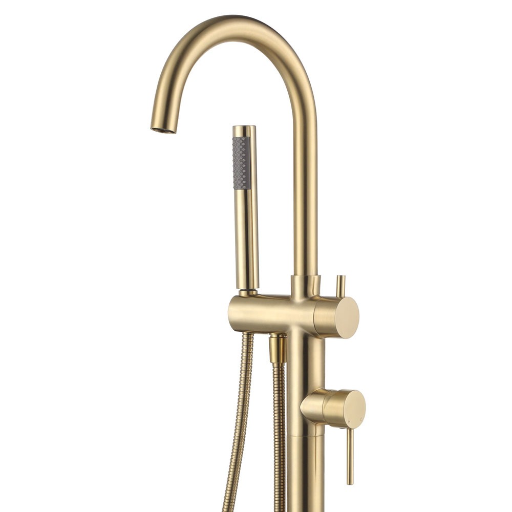 Fienza KAYA Floor Mounted Bath Mixer with Hand Shower Urban Brass Gold
