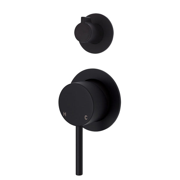 Fienza KAYA Wall Diverter Mixer Matte Black Small Round Plates