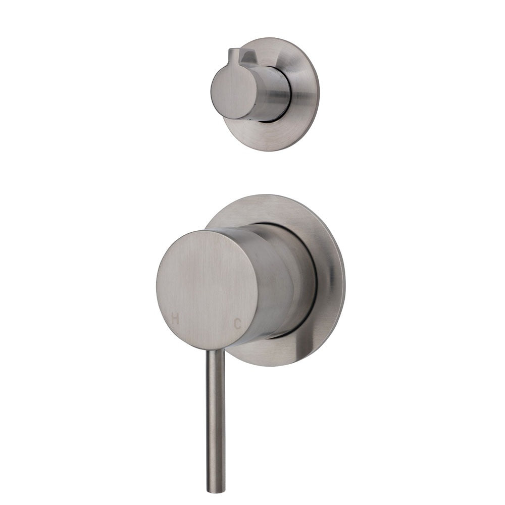 Fienza KAYA Wall Diverter Mixer Brushed Nickel Small Round Plates