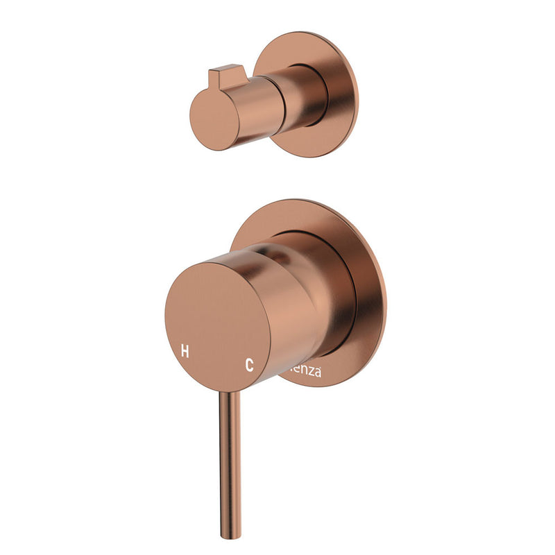 Fienza Kaya Wall Diverter Mixer, Small Round Plates, Brushed Copper