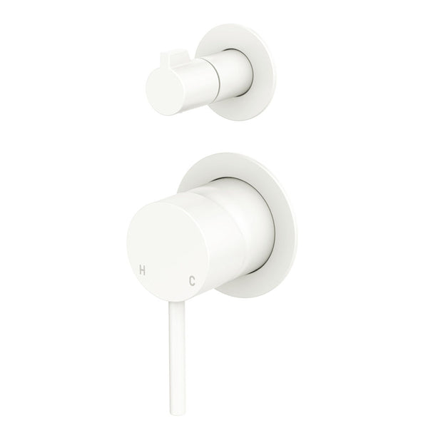 Fienza Kaya Wall Diverter Mixer, Small Round Plates, Matte White