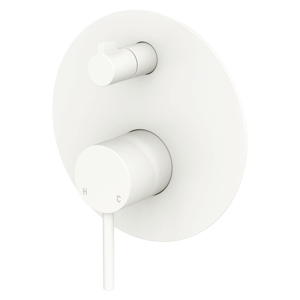 Fienza Kaya Wall Diverter Mixer, Large Round Plate, Matte White