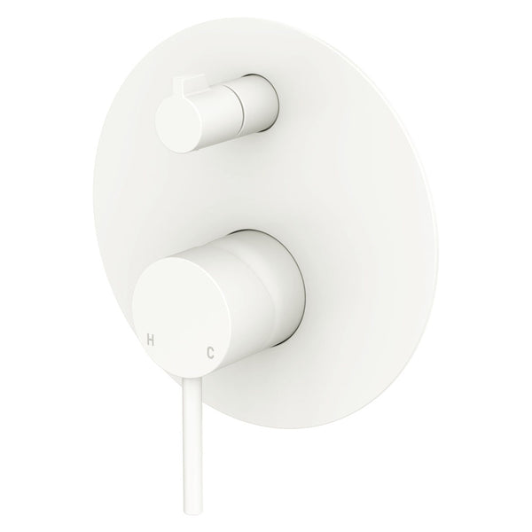 Fienza Kaya Wall Diverter Mixer, Large Round Plate, Matte White