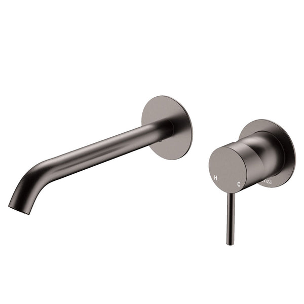 Kaya Wall Basin/Bath Mixer Set, Gun Metal, Round Plates, 200mm Outlet