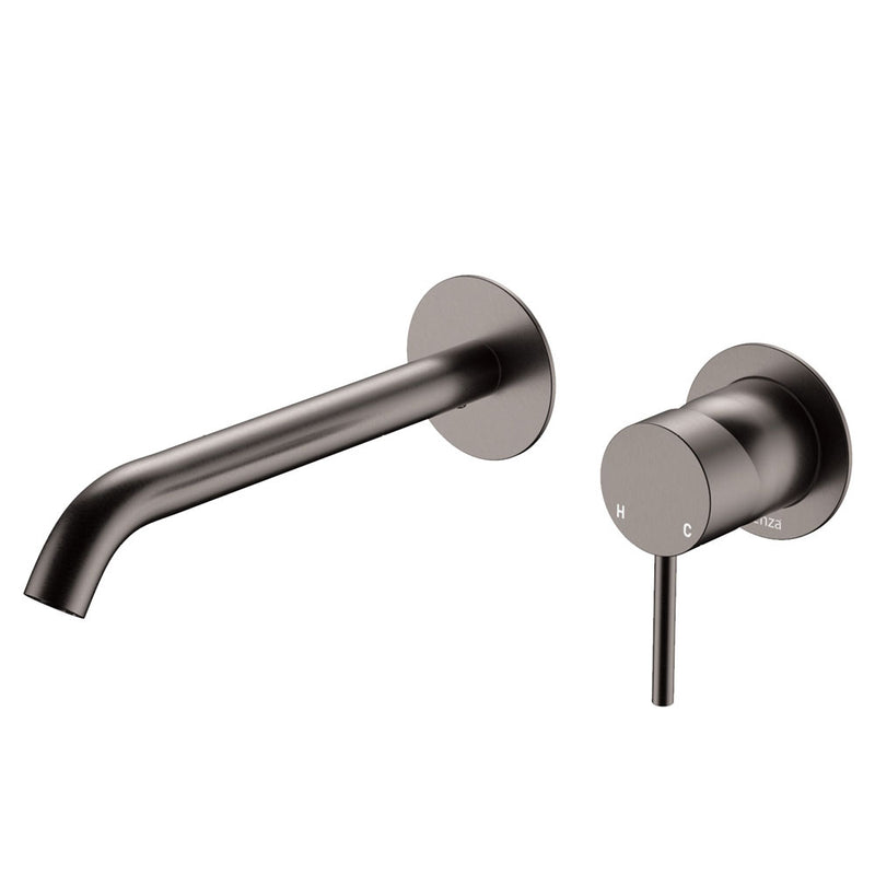 Kaya Wall Basin/Bath Mixer Set, Gun Metal, Round Plates, 200mm Outlet