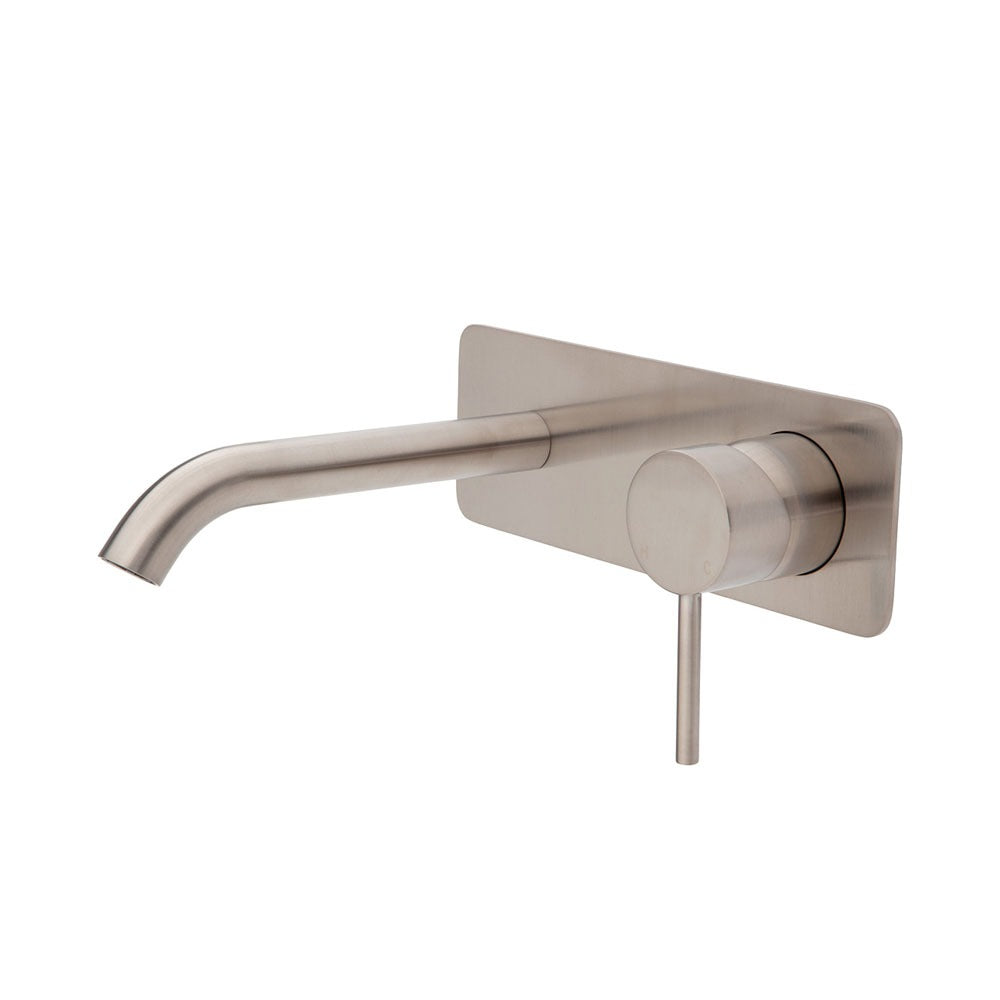 Fienza KAYA Wall Basin Bath Mixer Set Brushed Nickel Square Plate 200mm Outlet