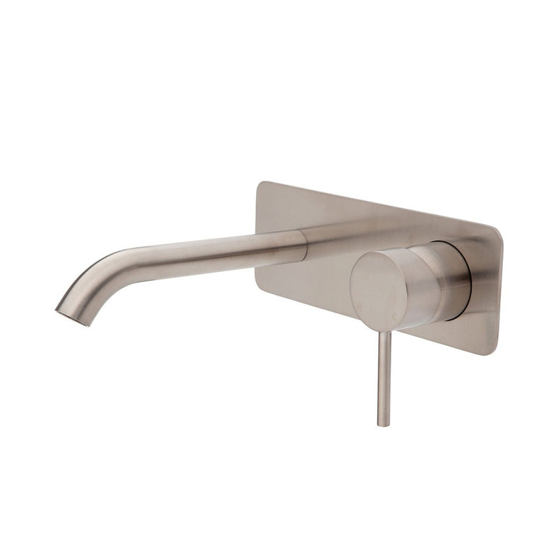 Fienza KAYA Wall Basin Bath Mixer Set Brushed Nickel Square Plate 200mm Outlet