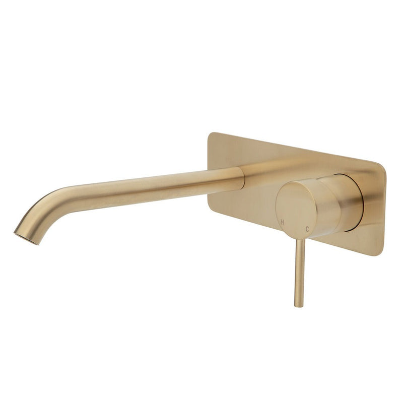 Fienza KAYA Wall Basin/Bath Mixer Set Urban Brass Square Plate 200mm Outlet