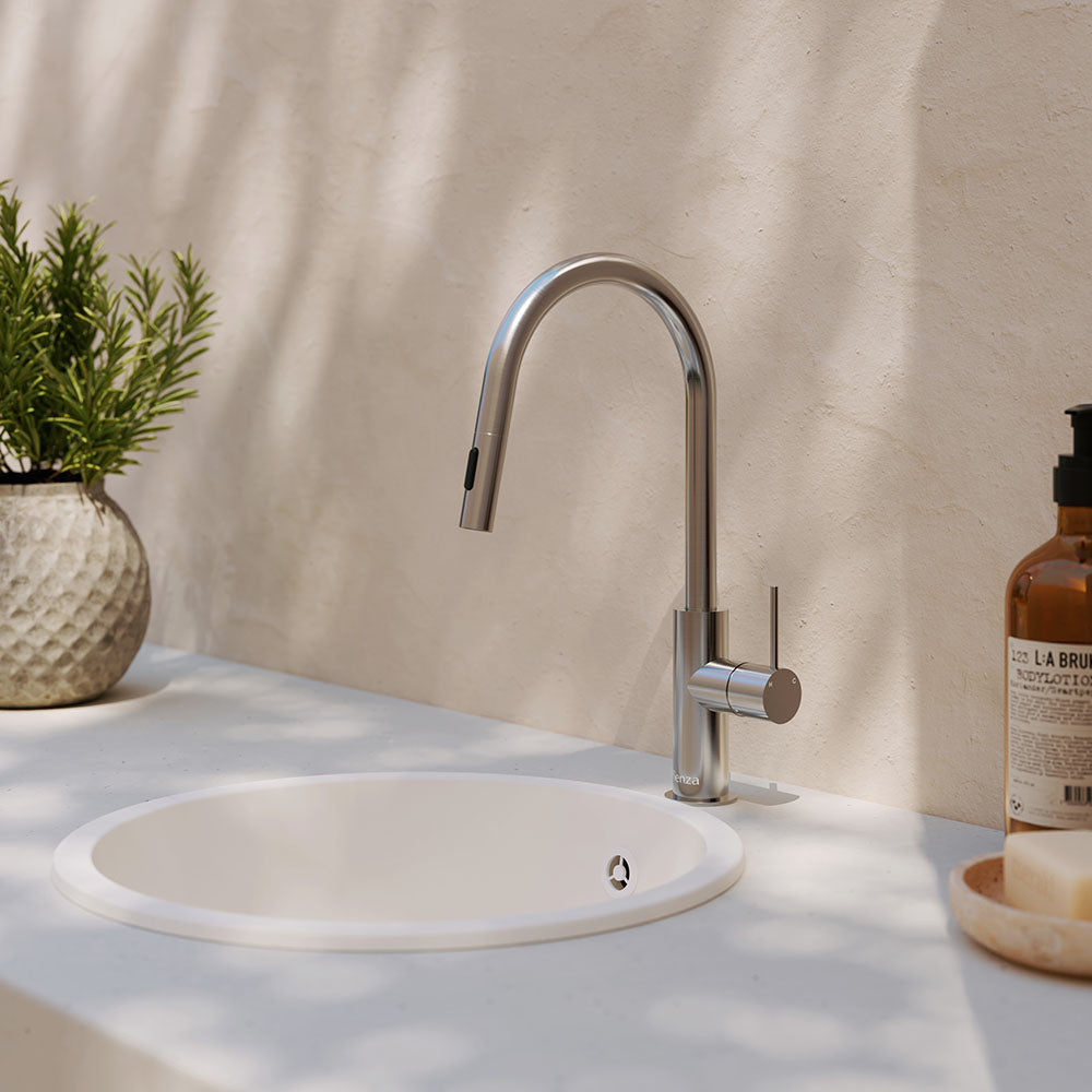 Fienza Kaya Outdoor Living Pull-Out Sink Mixer, Brushed Stainless Steel