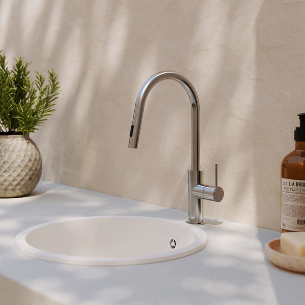 Fienza Kaya Outdoor Living Pull-Out Sink Mixer, Brushed Stainless Steel