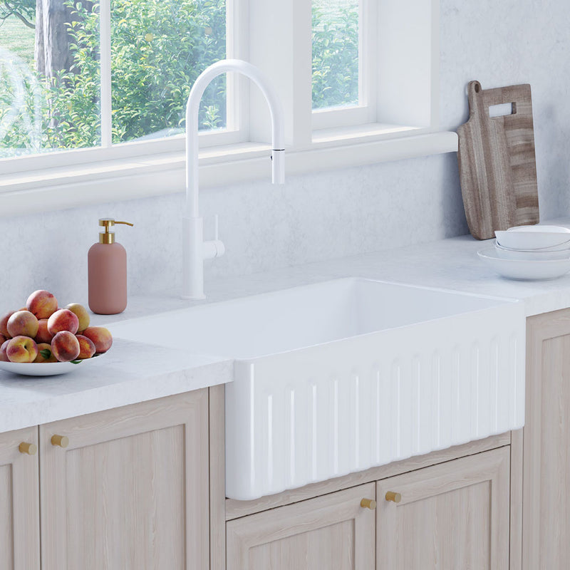 Fienza Kaya Pull-Out Sink Mixer, Matte White