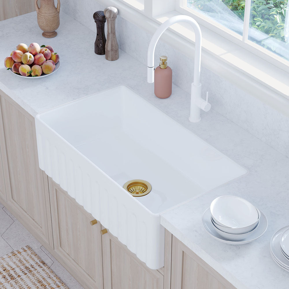 Fienza Kaya Pull-Out Sink Mixer, Matte White
