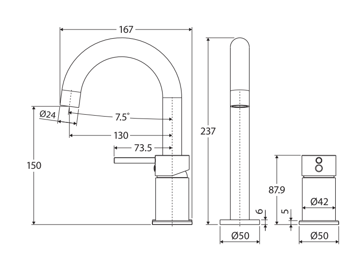 Fienza KAYA Hob Mounted Sink Mixer Set Matte Black