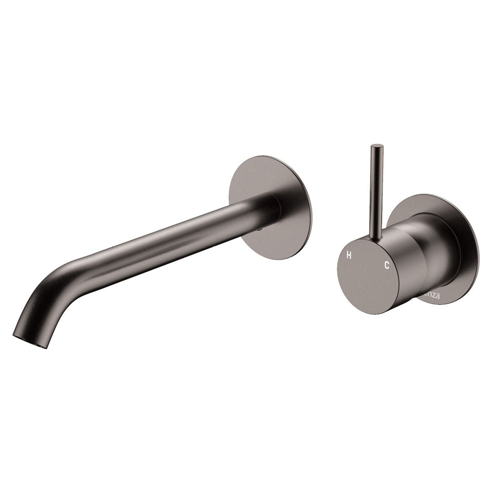 Kaya Up Wall Basin/Bath Mixer Set, Gun Metal, Round Plates, 200mm Outlet