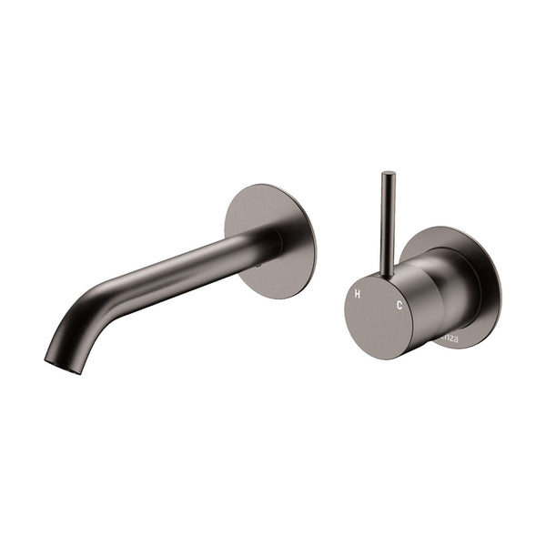 Kaya Up Wall Basin/Bath Mixer Set, Gun Metal, Round Plates, 160mm Outlet