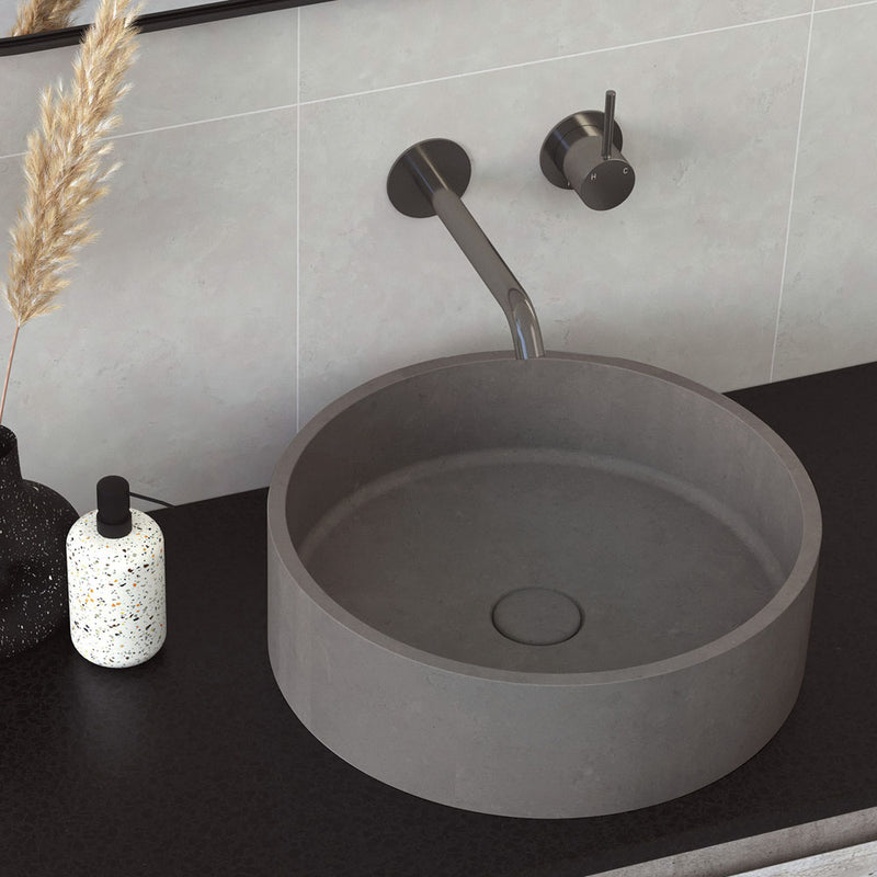 Kaya Up Wall Basin/Bath Mixer Set, Gun Metal, Round Plates, 160mm Outlet