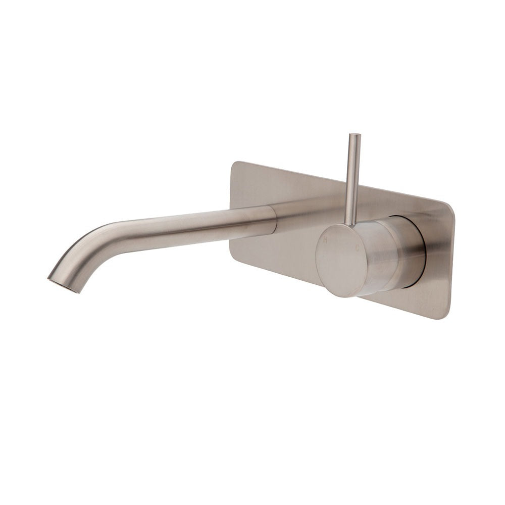 Fienza KAYA UP Wall Basin Bath Mixer Set Brushed Nickel Square Plate 160mm Outlet