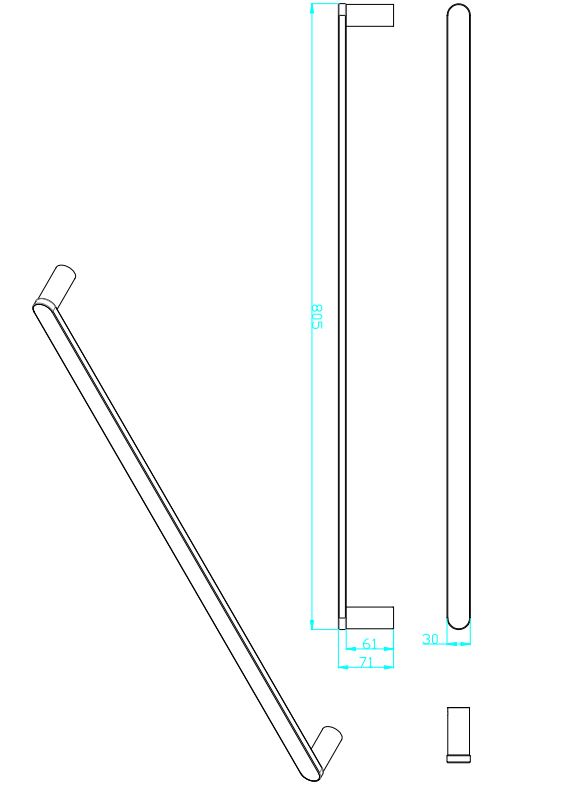 Ovia Milan Brushed Gold Single Towel Rail 800mm