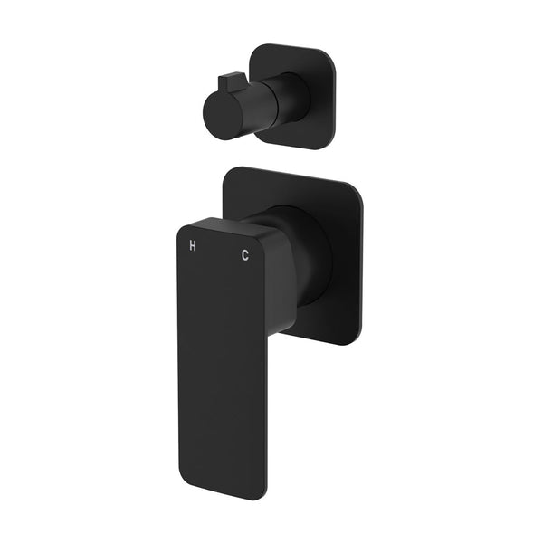 Fienza Tono Wall Diverter Mixer Small Square Plates Matte Black