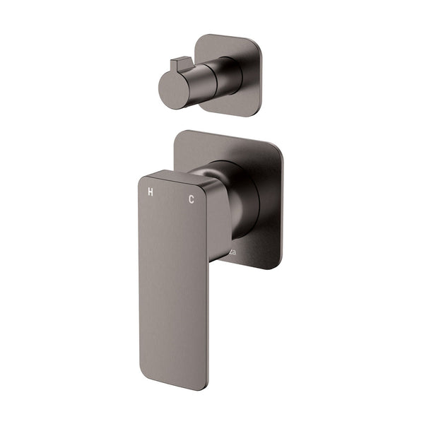 Fienza Tono Wall Diverter Mixer Small Square Plates Gun Metal