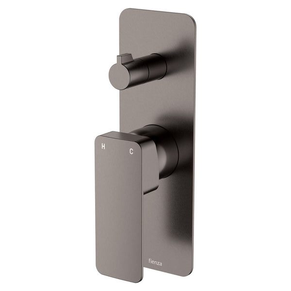 Fienza Tono Wall Diverter Mixer Large Square Plate Gun Metal
