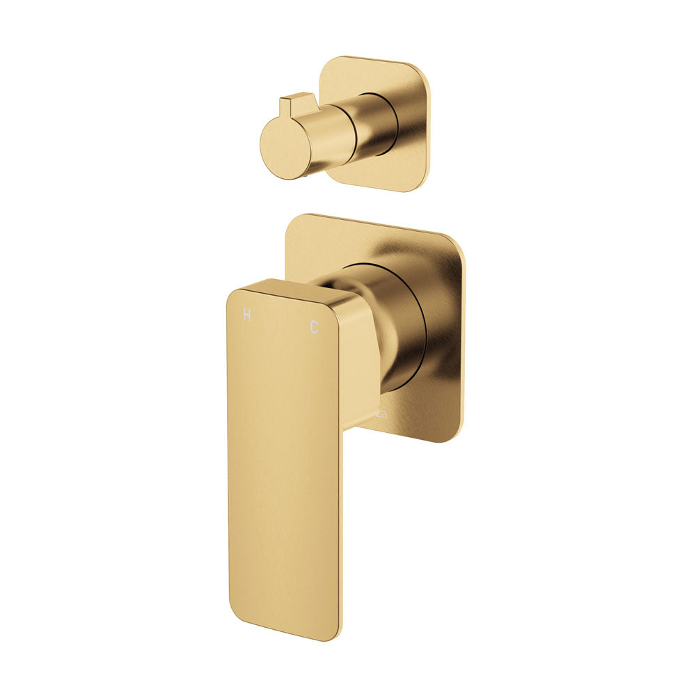 Fienza Tono Wall Diverter Mixer Small Square Plates Urban Brass