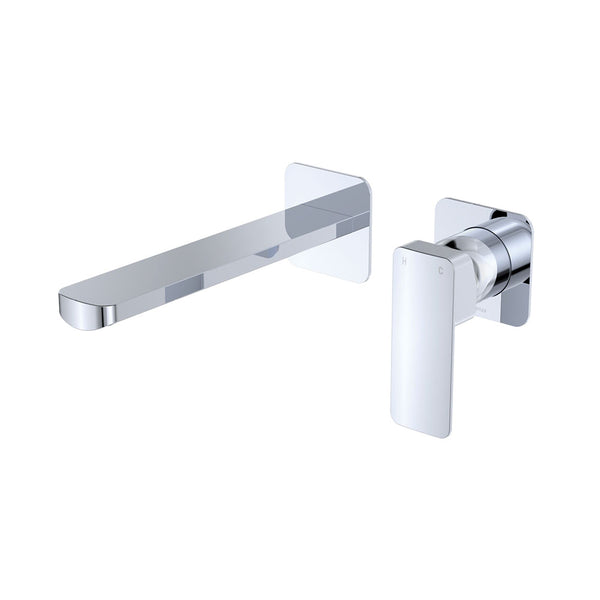 Fienza Tono Basin/Bath Wall Mixer Set Small Square Plates 200mm Outlet Chrome