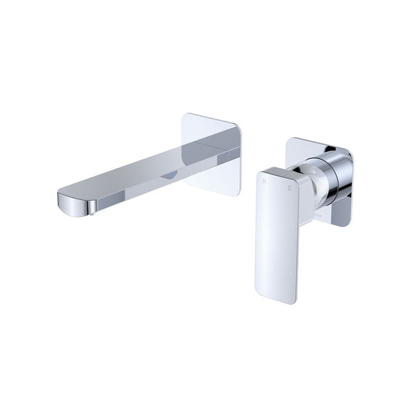 Fienza Tono Basin/Bath Wall Mixer Set Small Square Plates 160mm Outlet Chrome
