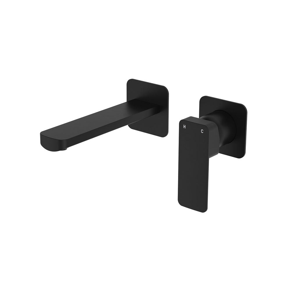 Fienza Tono Basin/Bath Wall Mixer Set Small Square Plates 160mm Outlet Matte Black