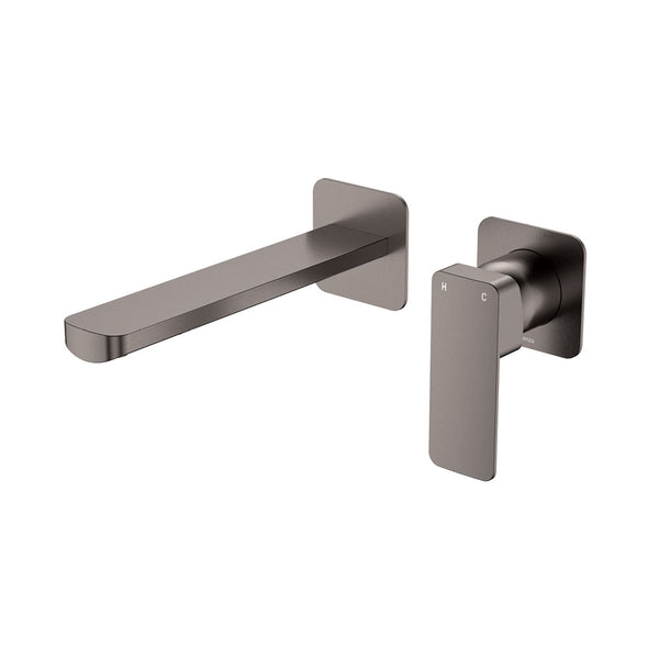 Fienza Tono Basin/Bath Wall Mixer Set Small Square Plates 200mm Outlet Gun Metal