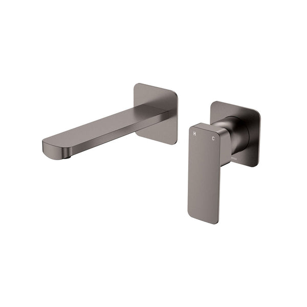 Fienza Tono Basin/Bath Wall Mixer Set Small Square Plates 160mm Outlet Gun Metal