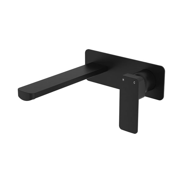 Fienza Tono Basin/Bath Wall Mixer Set Large Square Plate 200mm Outlet Matte Black