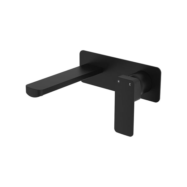 Fienza Tono Basin/Bath Wall Mixer Set Large Square Plate 160mm Outlet Matte Black