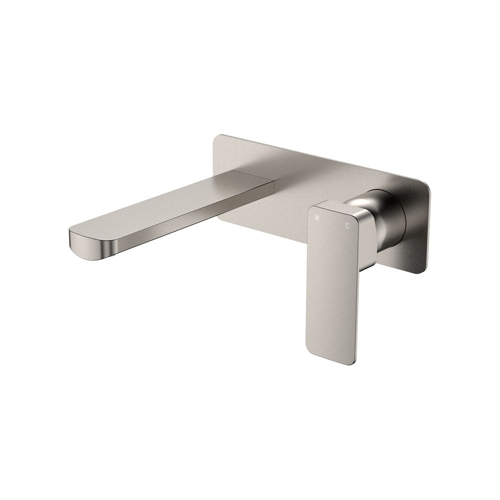 Fienza Tono Basin/Bath Wall Mixer Set Large Square Plate 160mm Outlet Brushed Nickel